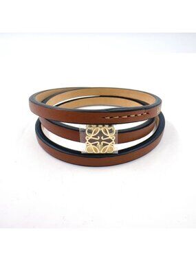 Loewe Twist Leather Brown Bracelet Bangle Gold